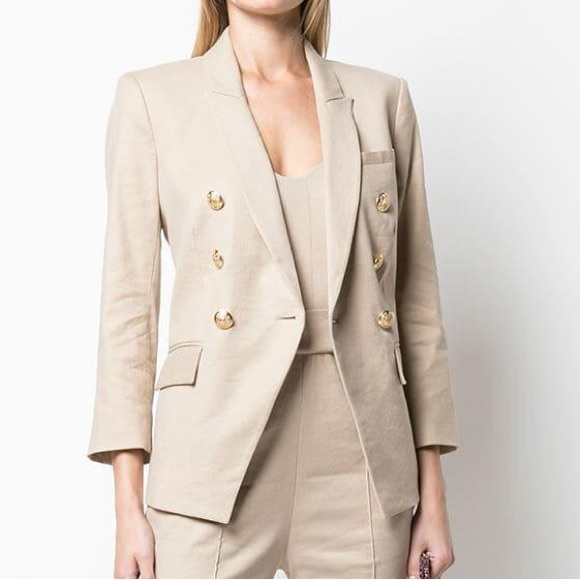 Veronica Beard Empire Miller Dickey Linen Blazer Jacket Tan Khaki Gold Buttons 4 - Picture 3 of 10